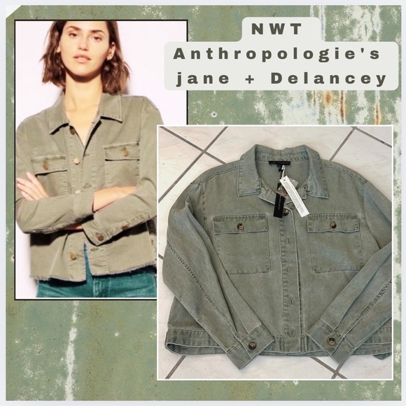 NWT Anthro’s Jane+Delancey,SOFT, SOFT Green Trucker Jacket,Button-Waist,Size XL - Picture 1 of 11